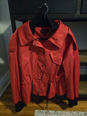 Laundry Shelli Segal Red Jacket L Cinch Waist Cropped Knit Trim